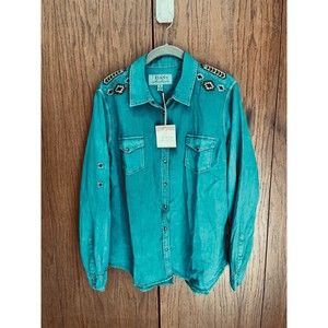 Ryan Michaels Women’s Front Snap Western Embroidered Teal Shirt size XL